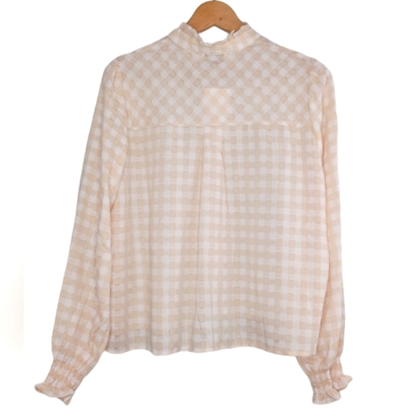 NWT FRNCH Ruffled Collar Windowpane Cottagecore Button Down Front Blouse - Picture 2 of 13